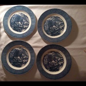 Set Of 4 Currier & Ives Dinner Plates